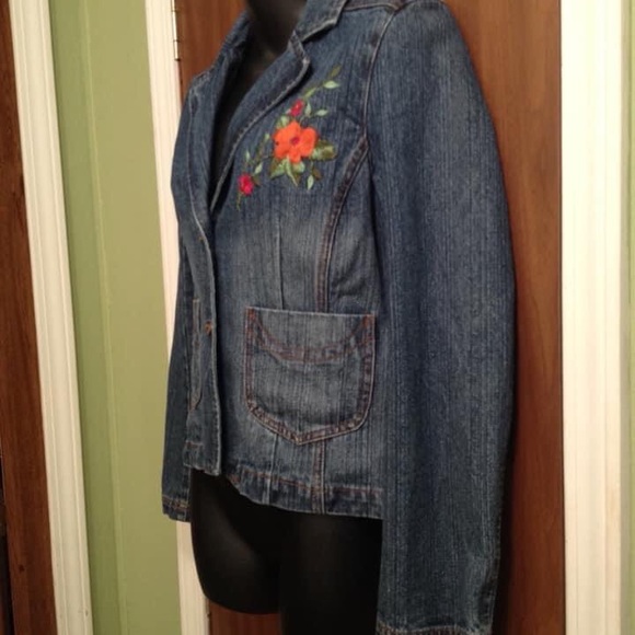 Jean Jacket Blazer Mod Flowers Boho Jean Jacket - Picture 5 of 9